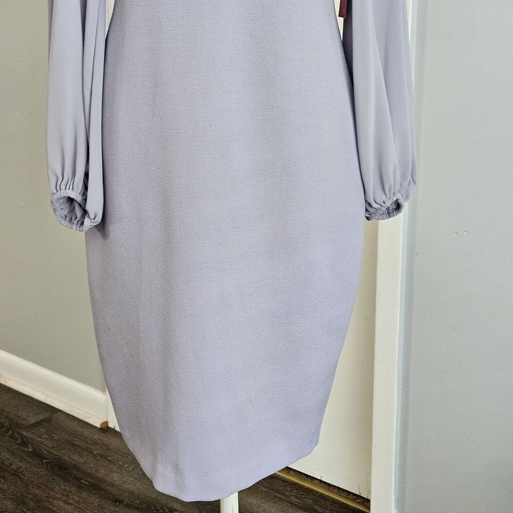 Vince Camuto $158 Grey V-Neck Long Chiffon Sleeve Crepe Sheath Dress Size 6 - Picture 5 of 10
